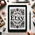 An entrepreneur organizing their vibrant Etsy storefront, filled with unique, handcrafted items, symbolizing creativity and strategic market positioning.