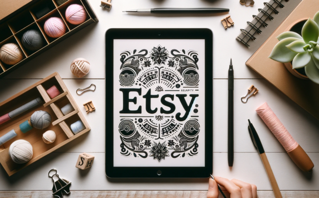 An entrepreneur organizing their vibrant Etsy storefront, filled with unique, handcrafted items, symbolizing creativity and strategic market positioning.